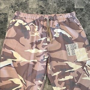 Womens XXL Mauve Camo Wide Leg Pants Elastic Waist Drawstring Lounge